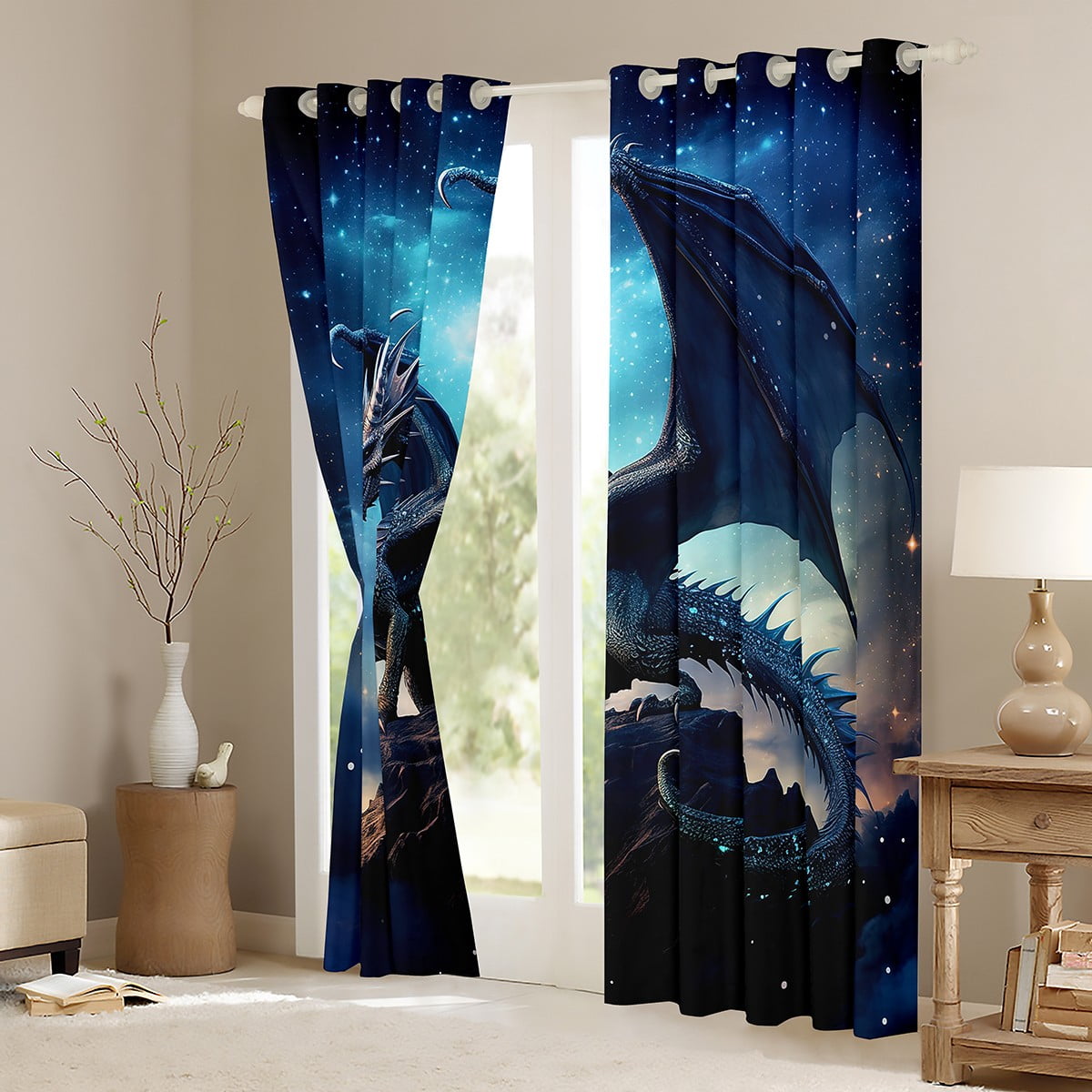 Nordic Vikings Vegvsir Symbol Blackout Curtains - Thermal Insulated, Room Darkening, 42x84 Inch, 2 Panels