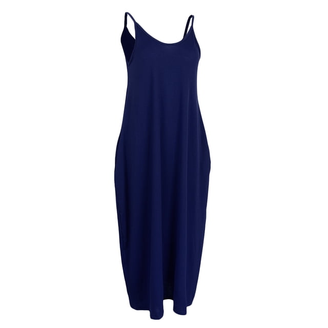 Vestido maxi Sunnimix sin Mangas cuello en V con bolsillos Azul S M