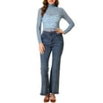 thumbnail image 2 of MODA NOVA Juniors Elegant Turtleneck Long Sleeve Floral Lace Semi-Sheer Blouse, 2 of 5