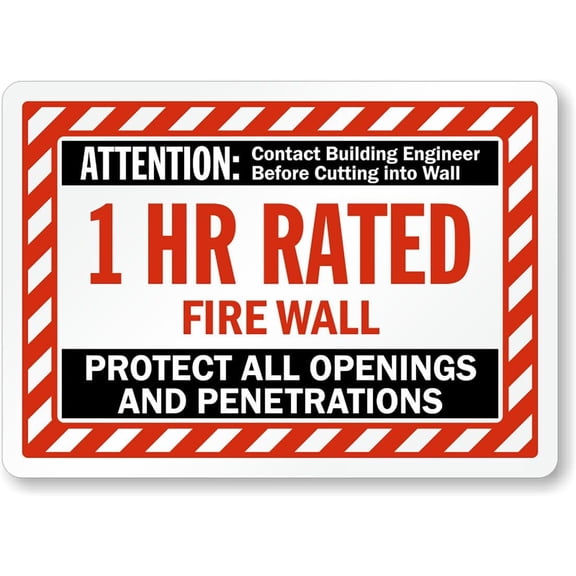 1 Hour Fire Wall Aluminum Weatherproof 8" x 12" Sign p00004