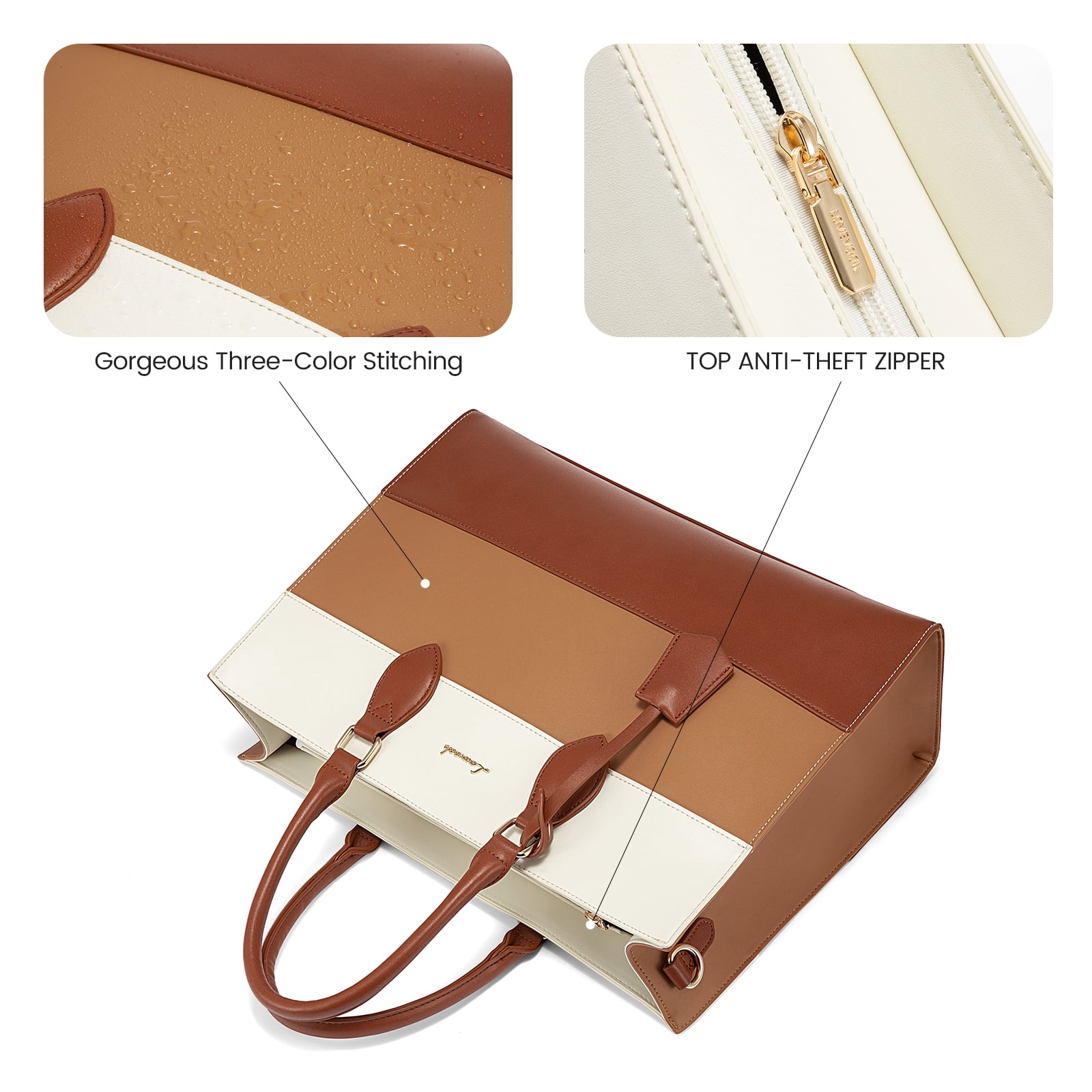 Lovevook Vintage Handbag Purses, Large Laptop Tote Bag for Women Fit 15.6 Inch Laptop, Tote Bag, Waterproof Pu Leather Work Bags for Elegance Ladies