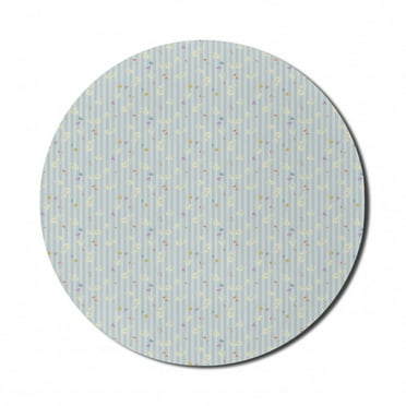 Floral Mouse Pad for Computers, Print of Spring Flowers and Dandelion Striped Pastel Background, Round Non-Slip Thick Rubber Modern Gaming Mousepad, 8" Round, Multicolor, by Ambesonne