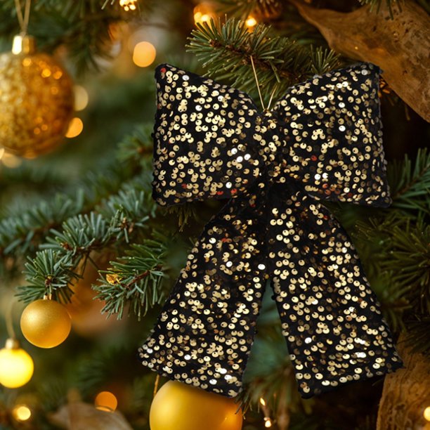 Adornos Navideños con Lazos, Colgantes con Lazos de Lentejuelas, Adornos para Ventanas y Adornos para Árboles de Navidad.