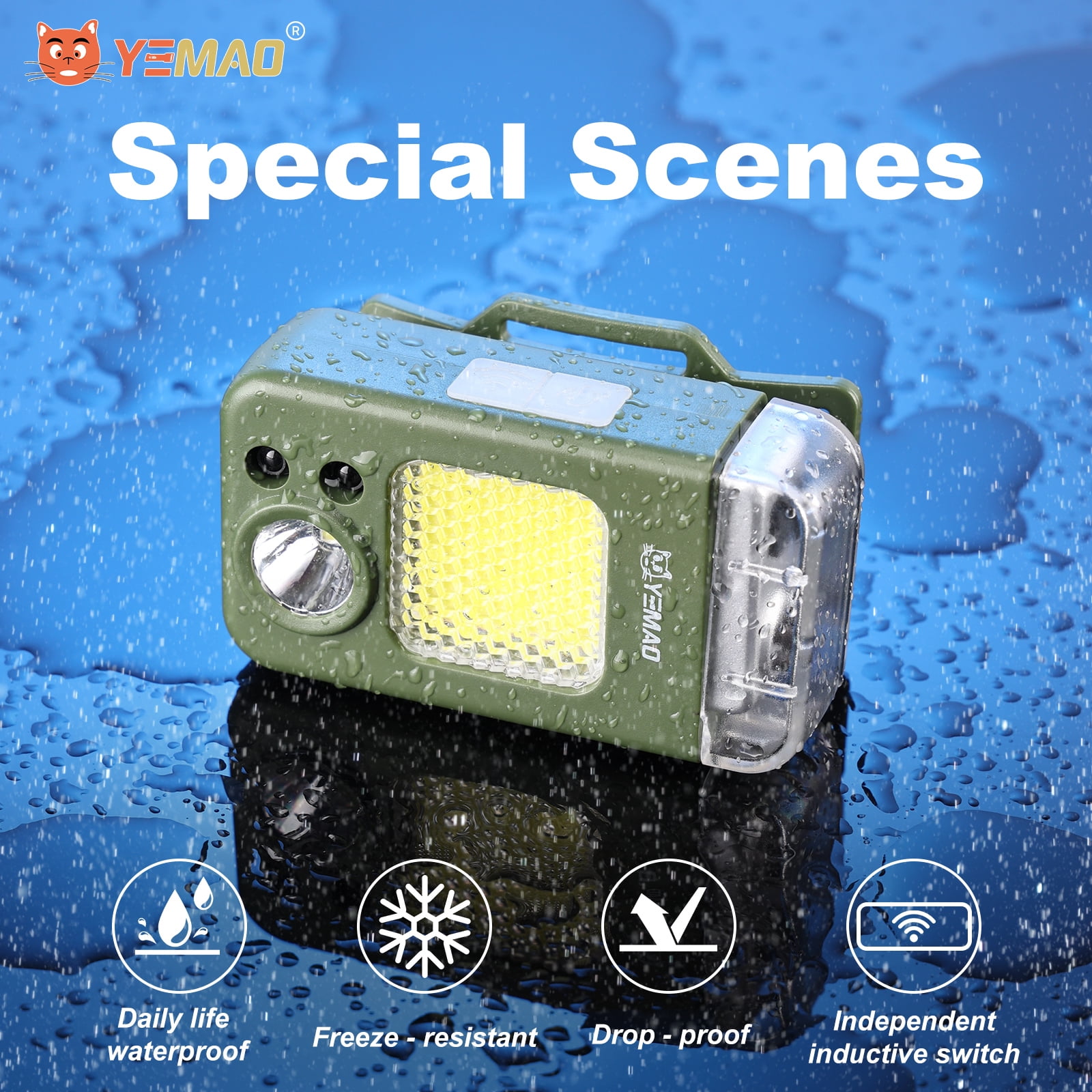 Yemao Headlamp Rechargeable, Super Bright, 6 Modes, LED, Green