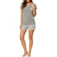 thumbnail image 2 of INSPIRE CHIC Women's Lounge V Neck Stretchy Tops and Shorts 2pc Pajama Sets L Grey, 2 of 5