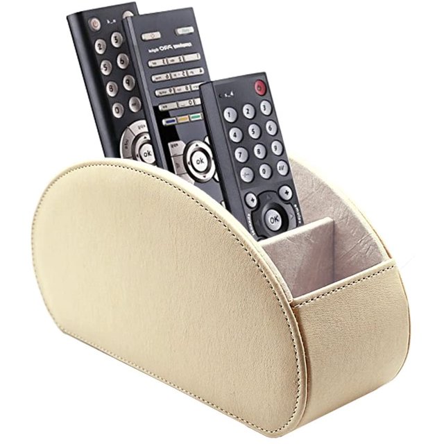 (Beige) - Organisateur de Télécommande de Table en Cuir avec 5 Compartiments Spacieux (Beige)