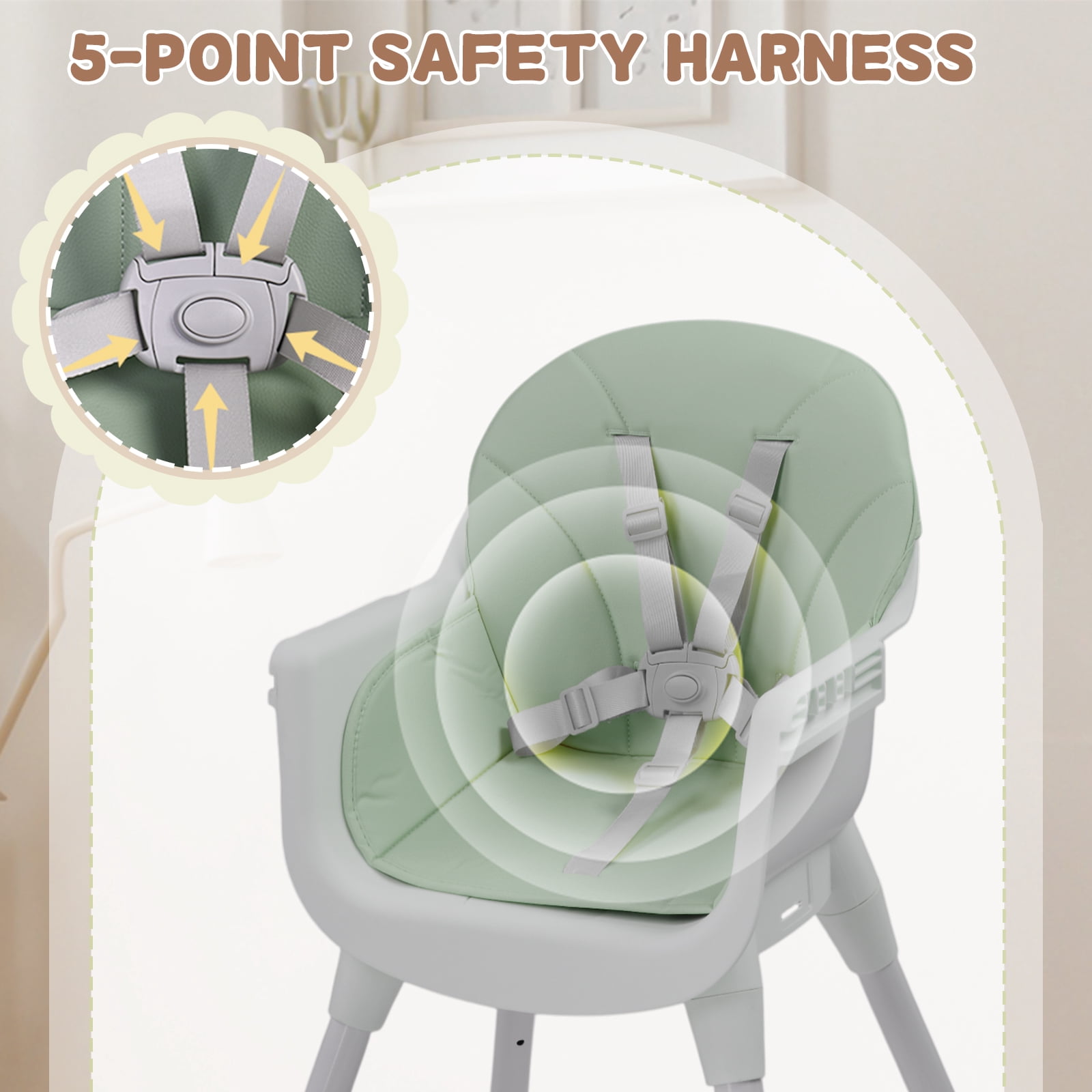 Ktaxon Baby High Chair, Convertible 3 in 1 High Chairs for Babies and Toddlers, Baby Highchair with 5-Point Safety Harness, Adjustable Dining Tray, Green