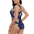 thumbnail image 4 of Sikiie Lilies Flowers Print Women One Piece Swimsuits Tummy Control One Shoulder Bathing Suits Ruffle Swimwear, From S to XXL-Large, 4 of 6