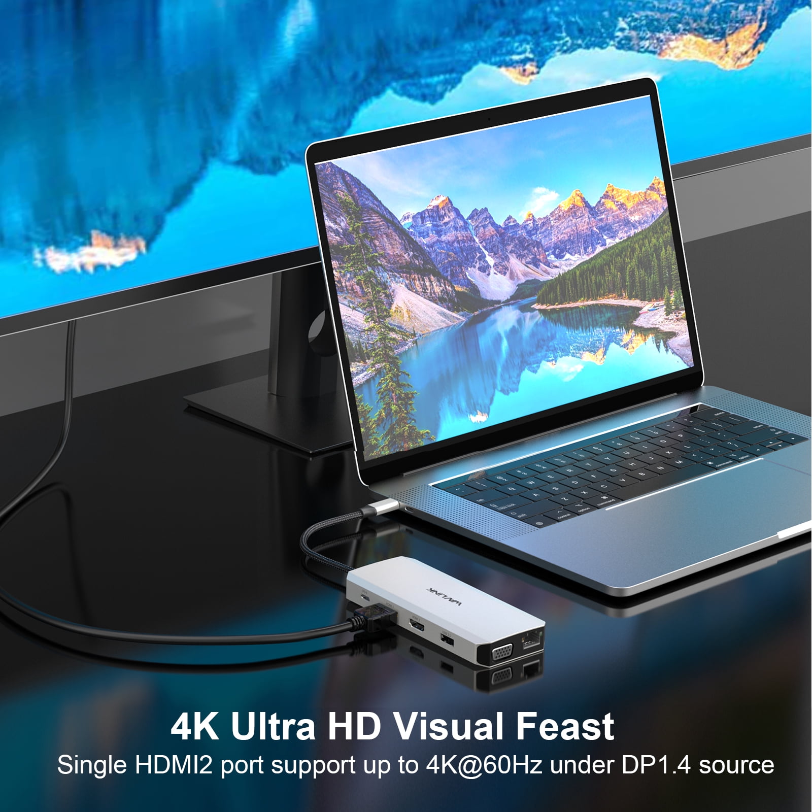 Wavlink USB C Dock 85W Charger USB C Hub, Dual Monitor 4K@30Hz HDMI, 2K@60Hz VGA, USB 3.0, USB 2.0, SD/TF, Gigabit Ethernet