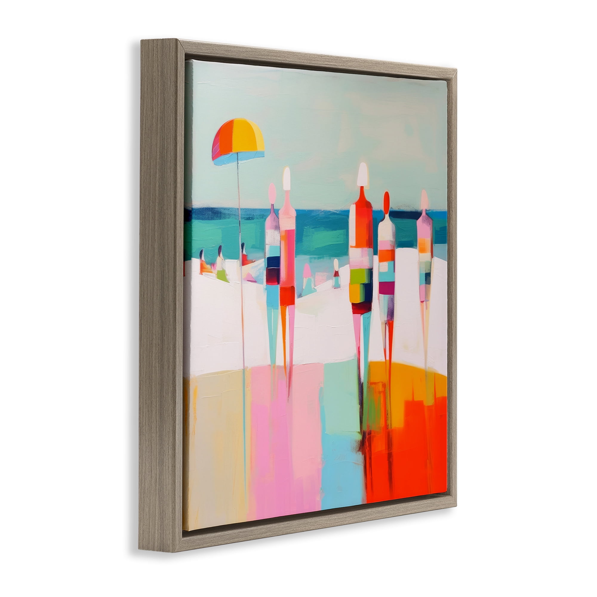 Stupell Industries Bold Modern Beachgoers Novelty Painting Brown Floater Framed Canvas Art Print Wall Art, 18 x 18