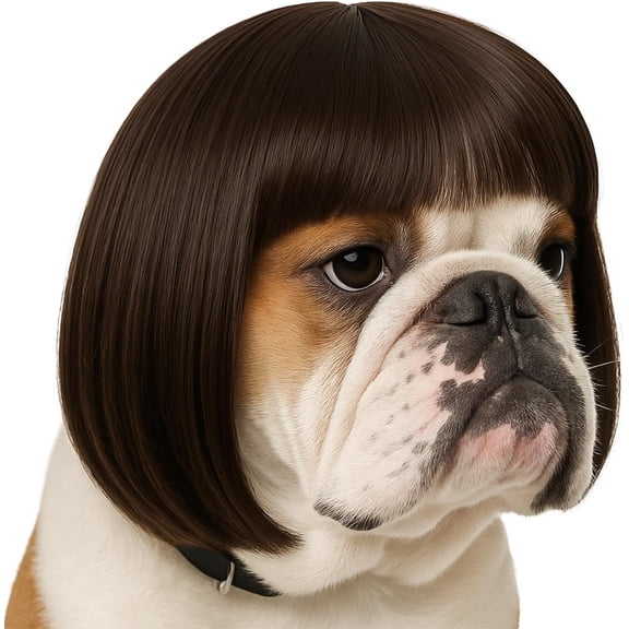 Funny Dog Wig for Small Medium Large Dogs, 7 Inches Pet Costume Elastic Cat Cosplay Wig Decoration for Halloween, Christmas, Parties(Brown)