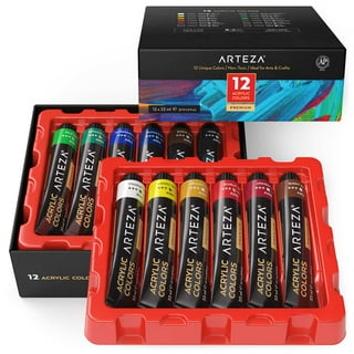 ARTEZA Acrylic Paint Set 14 Colors, 120 ml, 4.06 oz. Tubes W/ Storage Box,  Rich Pigments, Non-Fading, Nontoxic, Art Supplies for Artists and Hobby  Painters