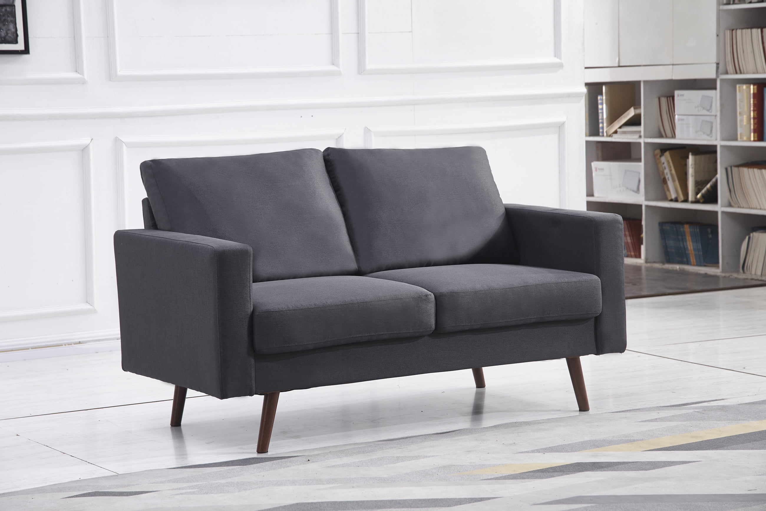 Dark Gray Stationary Fabric Basic Loveseat