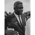 thumbnail image 2 of U.S. Archives 15x18 Gold Ornate Wood Framed with Double Matting Museum Art Print Titled - Former National Baseball League player-Jackie Robinson with his son, 2 of 4