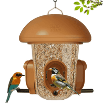 LONA-S610 Outdoor Bird Feeder, 3-Compartment Hanging Feeder with Weatherproof Dome & 3 Ports (Brown)