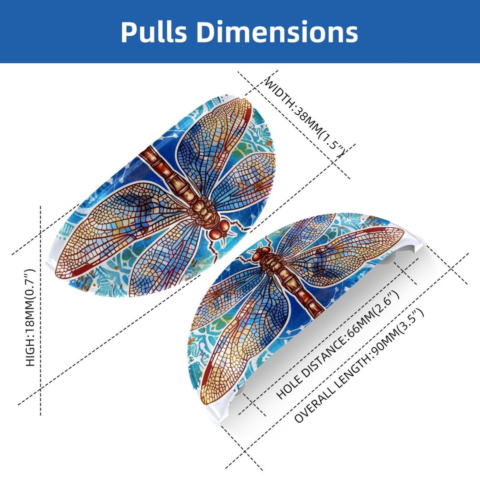 PhooArto 6 Pcs Cup Drawer Pulls, Watercolor Blue Dragonfly Flowers Shell Shape Handles Cabinet Knobs for Dresser Cupboard Closet Wardrobe with Screws