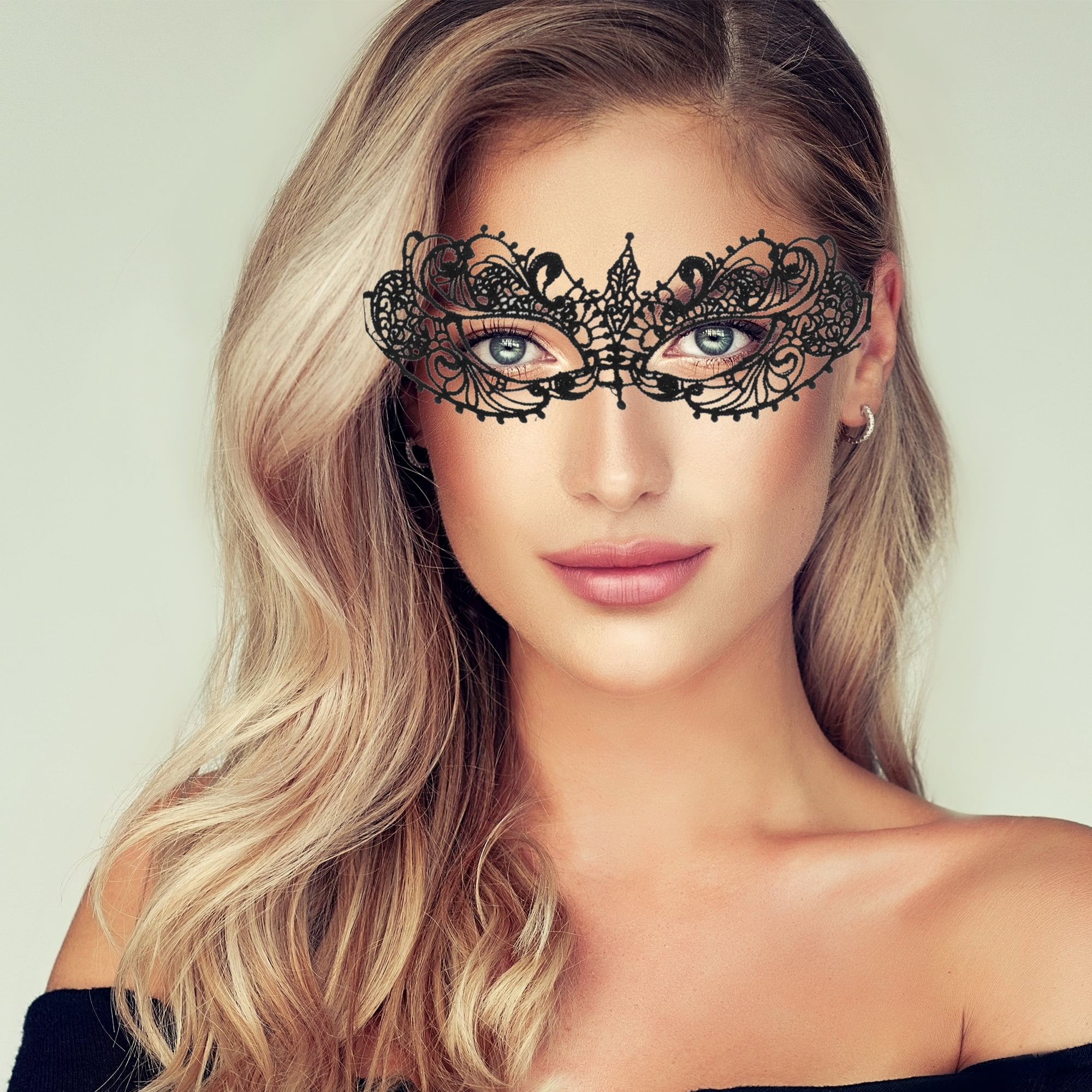 Unique Bargains Elegant Lace Half Face Party Mask in Black 1 Pcs Black Pattern 10