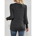 thumbnail image 6 of KelaJuan Women Fashion Ribbed T-Shirts Solid Color Square Neck Buttons Puff Long Sleeve Shirts Spring Fall Casual Loose Fit Tops, 6 of 6