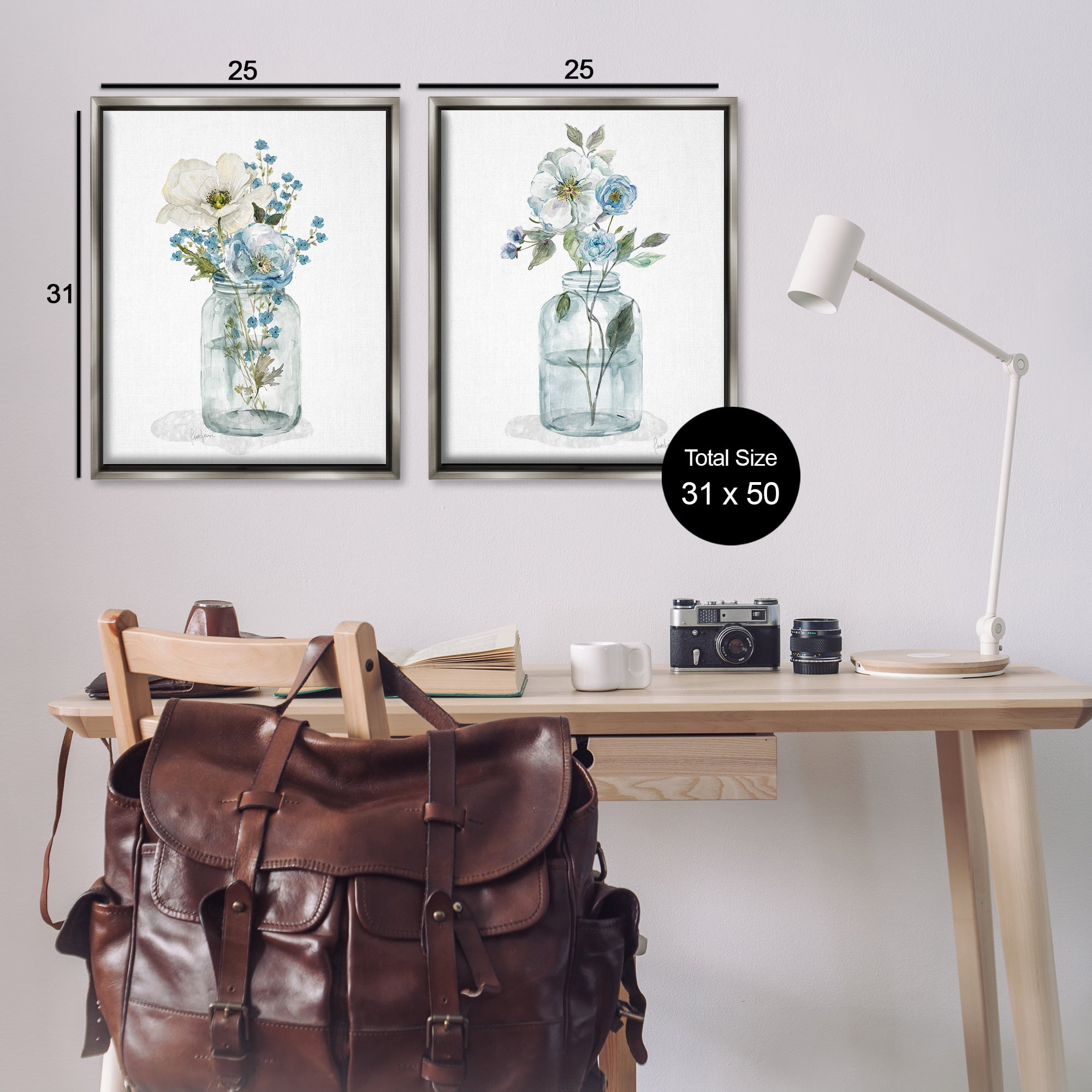 Stupell Industries Dainty Flowers in Jar Plants & Flowers Painting Gray Floater Framed Canvas Art Print Wall Art, 31 x 25, Set of 2