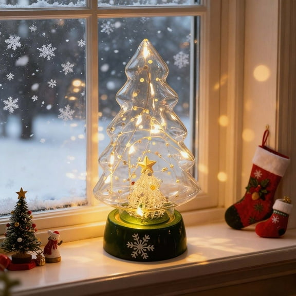 2pcs LED Glass Christmas Tree with Lights, Battery Operated Tabletop Decor, Frosted Glass Holiday Centerpiece for Mantel, Window, Fireplace, and Indoor Home Christmas Decorations