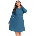 thumbnail image 5 of Cueply Women's Plus Size Ribbed Knit Dress Long Sleeve Crew Neck Empire Waist Casual A-Line Dress with Pockets, 5 of 8