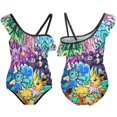 thumbnail image 4 of Girls Cartoon Poke-mon One Piece Swimsuits Cute Syl-veon Ruffle Bathing Suits Quick Dry Swimwear for 9-11Y(140cm), 4 of 5