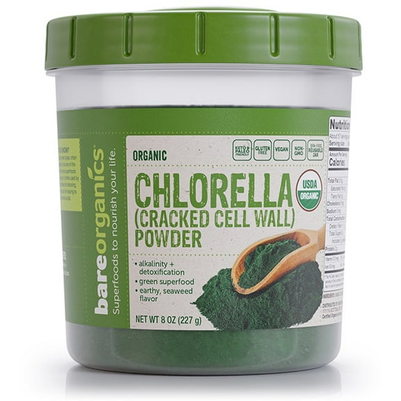 BareOrganics Organic Chlorella (Cracked Cell Wall) Powder 8 oz Pwdr