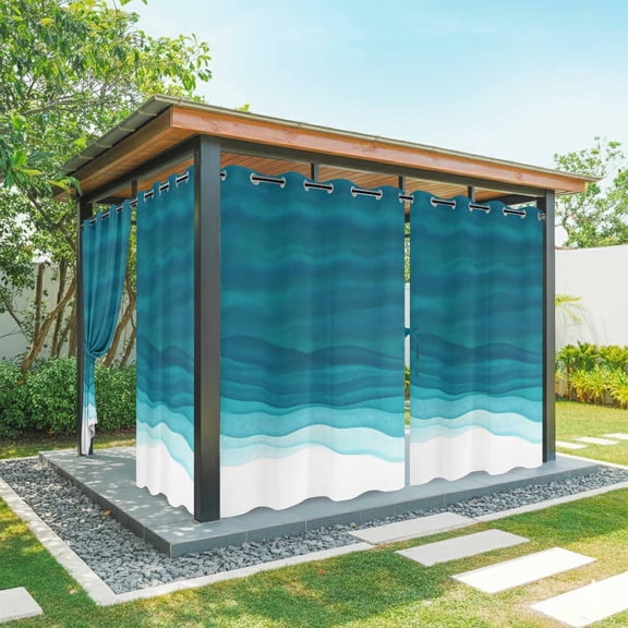 Outdoor Curtains for Patio Waterproof, Ombre Teal Waves Outdoor Privacy Panels Grommet, Abstract Art Gradient Modern Blackout Outside Curtains for Porch/Cabana/Pergola/Gazebo 54"x108", 2 Panels