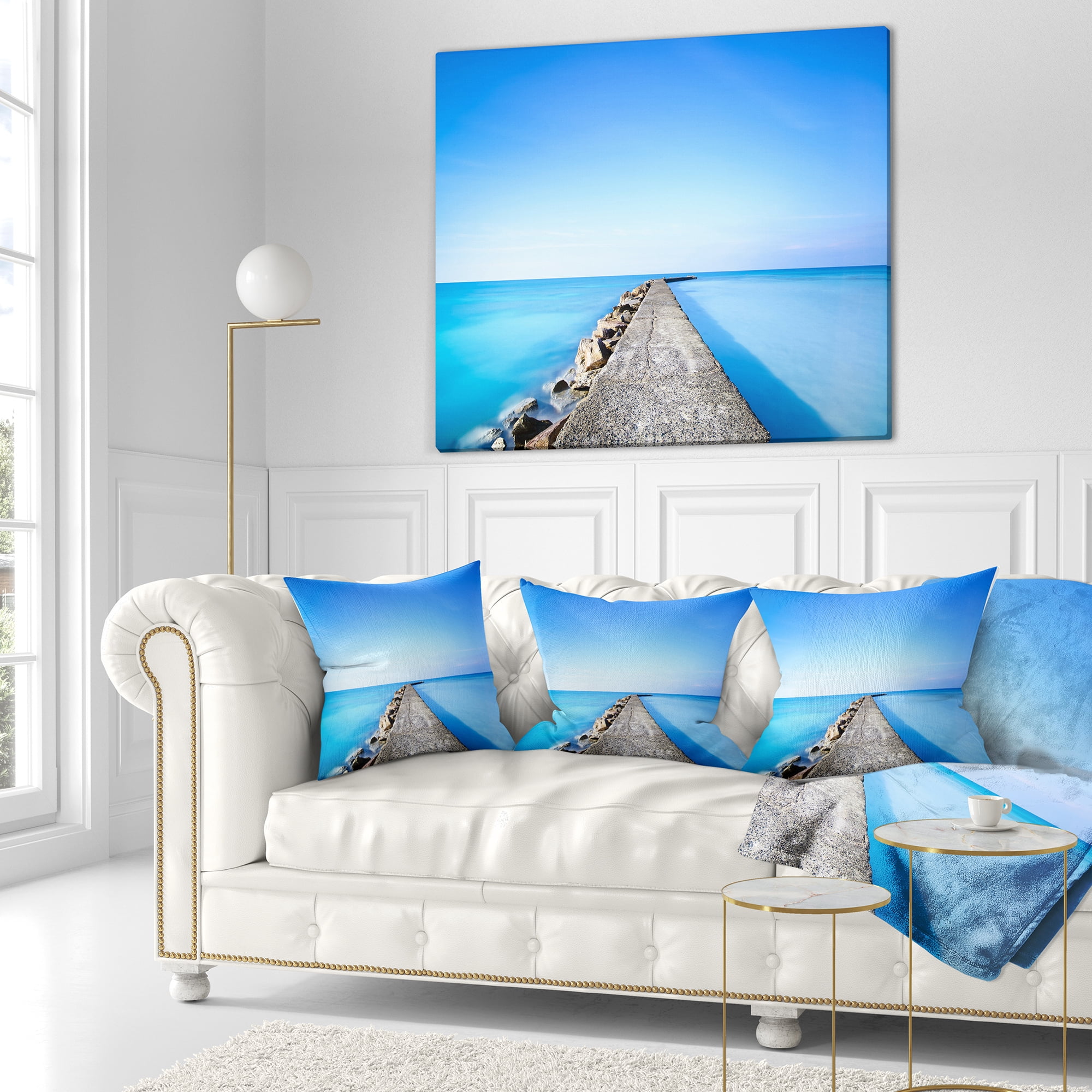 Designart Concrete and Rocks Pier - Seascape Throw Pillow - 18x18