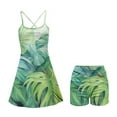 thumbnail image 5 of Yuyamidu Green Palm Leaves Womens Tennis Dress Built in Shorts Tropical Spaghetti Straps Exercise Workout Dress with Pockets Golf Athletic Dresses for Women Size XS, 5 of 7