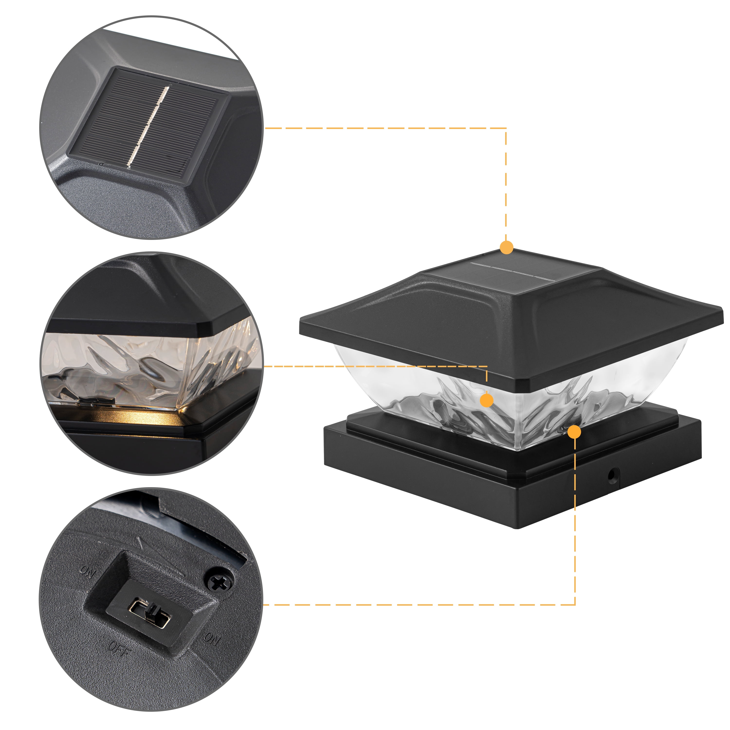 C Cattleya 6-Pack Black Solar LED Outdoor Post Cap Lights with Hammered Lens