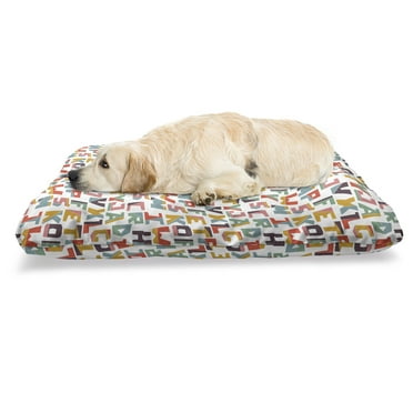 Alphabet Pet Bed, Composition of Cut Style Bi-Color Geometric Letters on a Plain Background, Chew Resistant Pad for Dogs and Cats Cushion with Removable Cover, 24" x 39", Multicolor, by Ambesonne