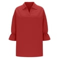 thumbnail image 4 of Ladies Tops and Blouses Loose Fit Long Sleeve Solid Color Fashion Lapel Compression Shirt Womens,Red,XL, 4 of 5