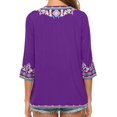 thumbnail image 5 of Higustar Womens Plus Size Tops 3/4 Sleeve V Neck Tunic Shirts Casual Floral Embroidered Loose Summer Fall Blouses Mexican Peasant Cotton Rayon Shirts-054-Purple/H-2XL, 5 of 12