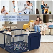 Baby Playpen, Outdoor Play Yard, Portable Play Yard 4-Panel- Baby Safety Playpen for Infant Toddler Boys,Navy
