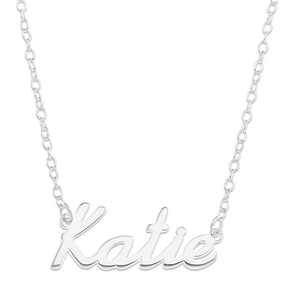 Sterling Silver 'Katie' Name Personalized Pendant Necklace - White