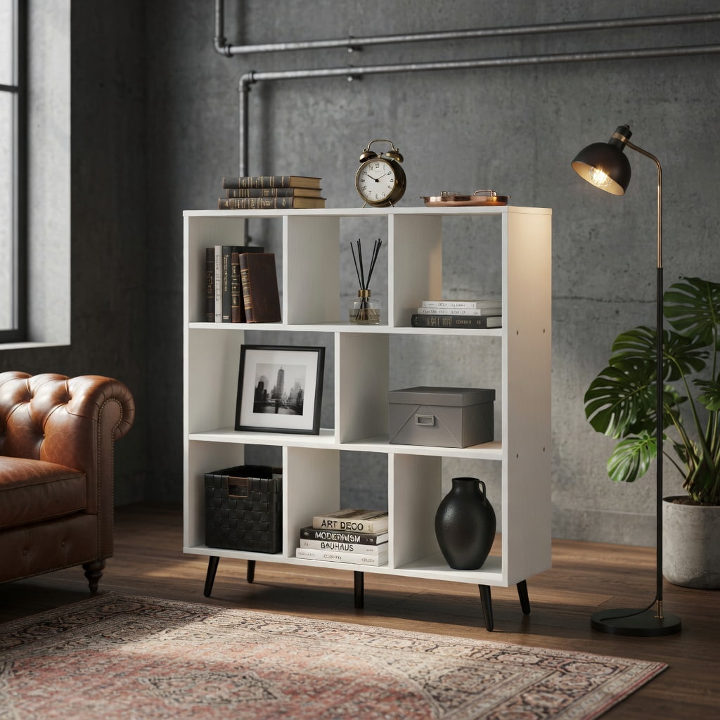 Spaco 8-Cube Bookcase - 5 Tapered Metal Legs Anti-Tip, Easy-Clean Surface, White
