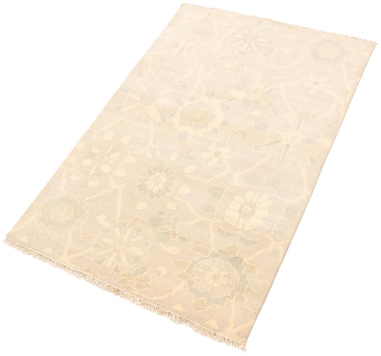 ECARPETGALLERY 5'2" x 7'10"  Floral Finest Oushak Hand-knotted Area Rug for Living Room, Dining Room and Bedroom in Ivory