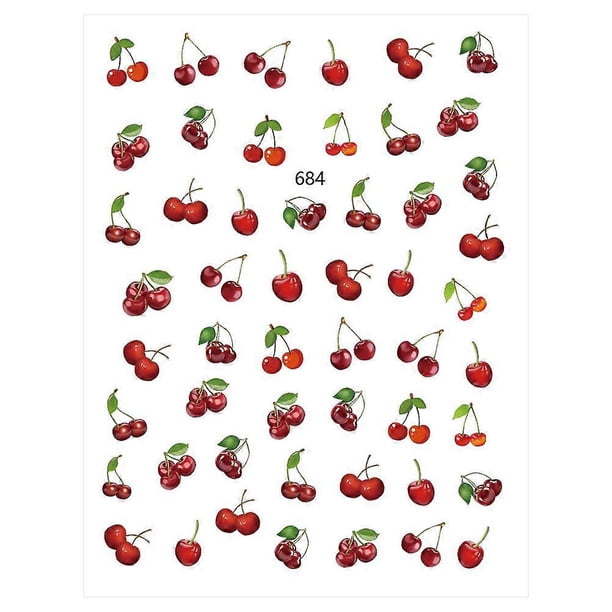 12Sheets 3D Fruit Design Nail Art Sticker Cherry Leaf Nail Tip Decal Manicure Decoration for Women Girls (Random Pattern)