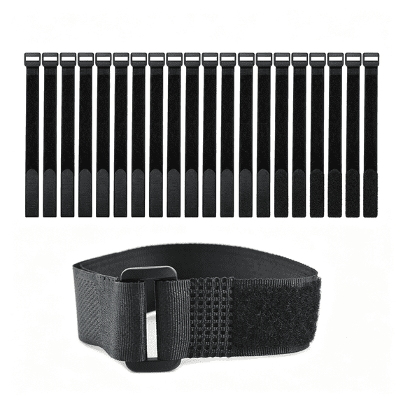 XENAKY 20Pcs 12X1" Reusable Fastening Cable Straps,Cinch Straps Adjustable Multi-Purpose Hook&Loop Straps with Buckle,Nylon Cable Ties,Cord Ties Organized Tidy for Wire Cable Management