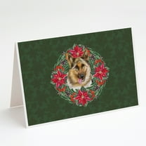 Caroline's Treasures German Shepherd Poinsetta Wreath Christmas Greeting Cards with Envelopes, 5" x 7" (8 Count)