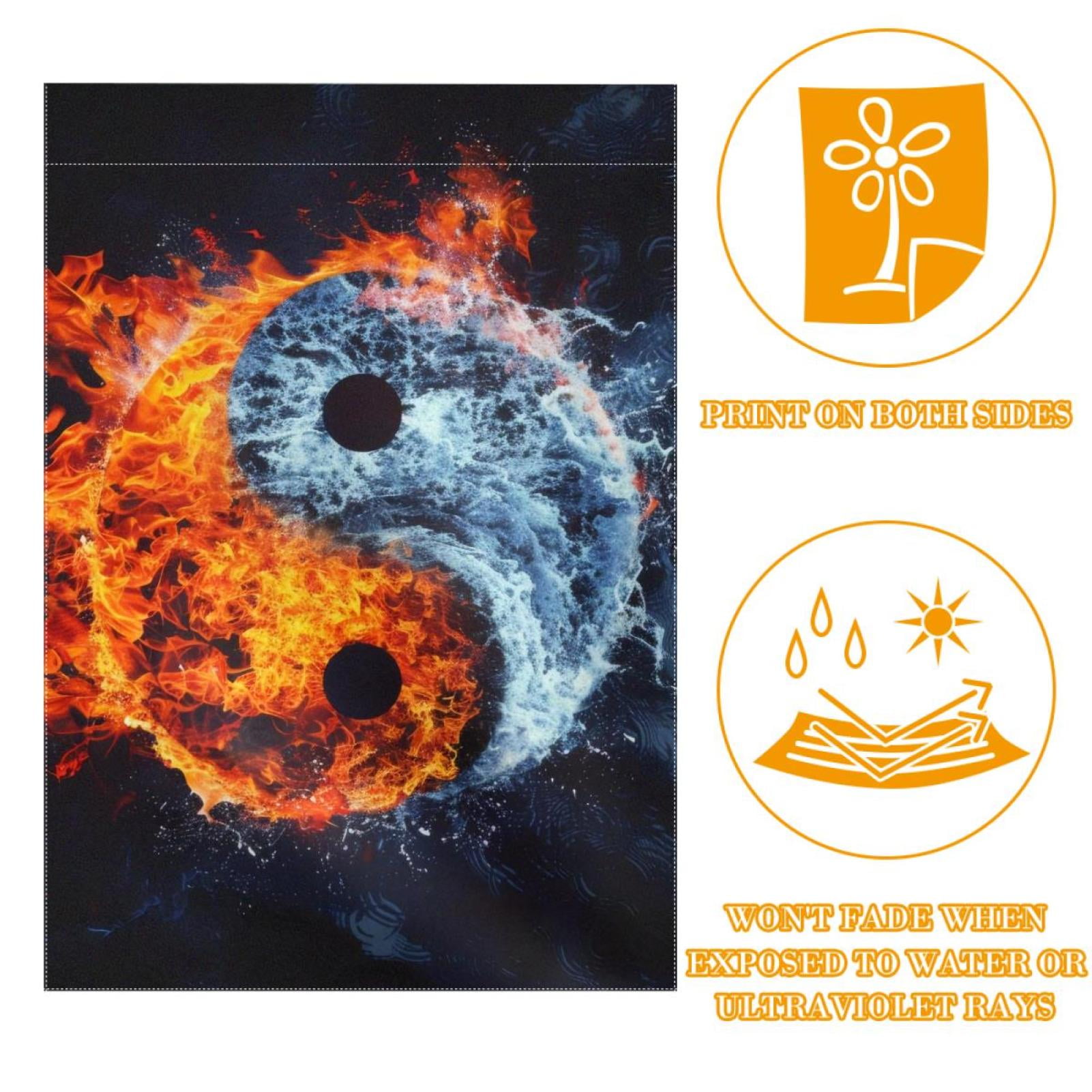 Welcome Symbol of Yin-Yang Water and Fire Garden Flag, Vertical Double Sided Small House Flag, Yard Farmhouse Outdoor Deck Veranda Lawn Decor 28x40 Inch