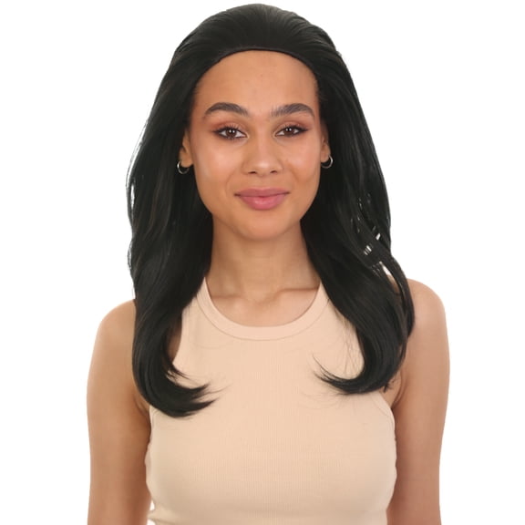 LUXLUXE Women Leal Curly Half Wig Layered Style Human Hair Blend 18.5" Natural Black