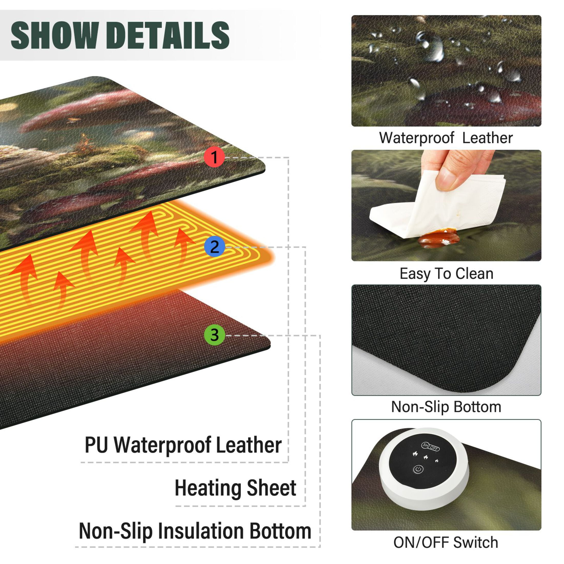 Wobogo Lizards Heated Mouse Pad Extra-Large Desk Mat With 3 Heating Levels and 3-hour Auto Shut-Off Protection Ideal for Computer Keyboards Home Office Hand-warming Essential 31.5in × 13in