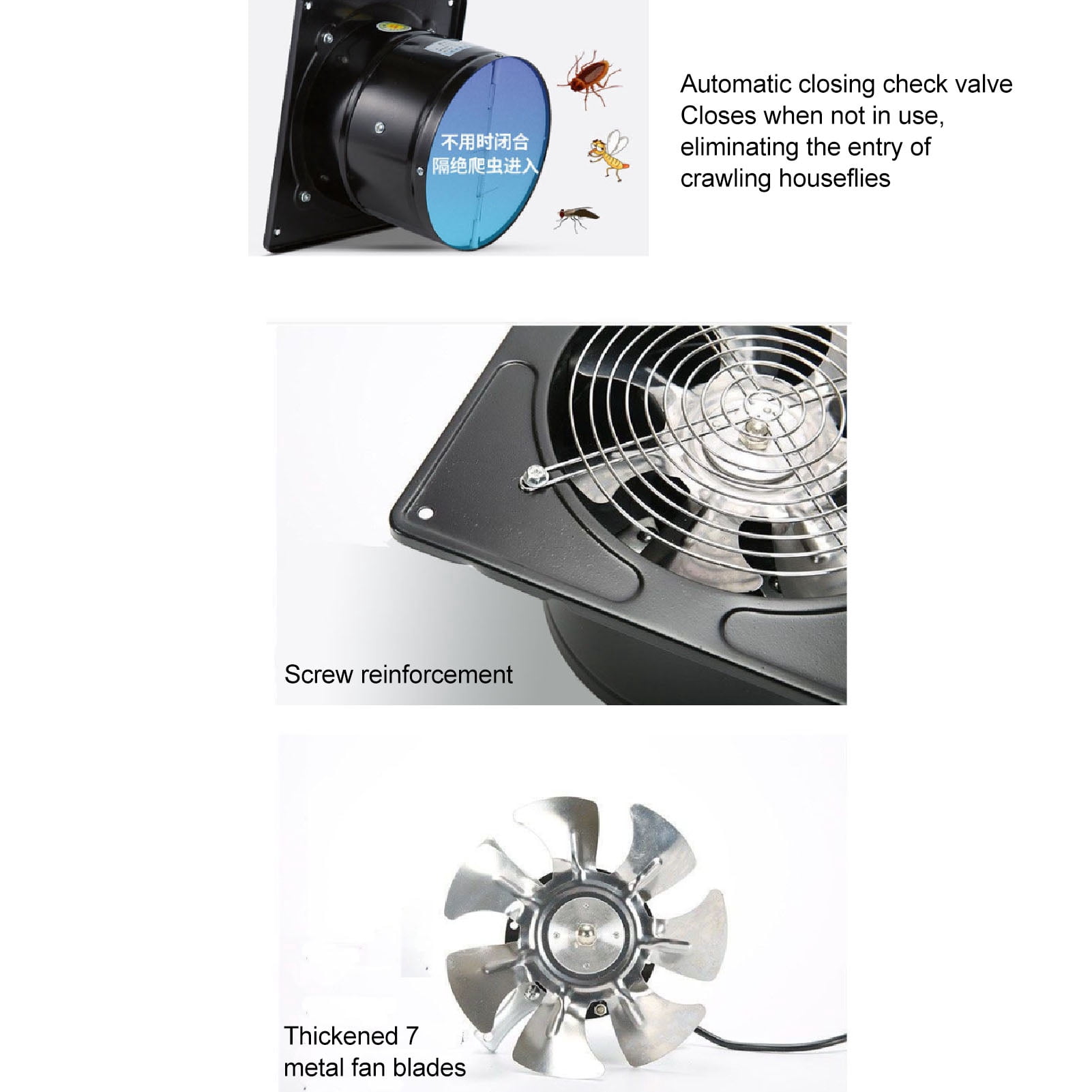 Riousery 9.8 Inch Kitchen Exhaust Fan 2800RPM 80W Carbon Steel Quiet Wall Mount Ventilation Fan for Home Bathroom Garage 110V / 25 cm