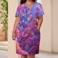 thumbnail image 4 of Pink Flowers Butterflies Dreamy Scene Women's Loose Short Sleeve Dress Casual Summer Plus Size Long Dresses with Pockets, 4 of 6