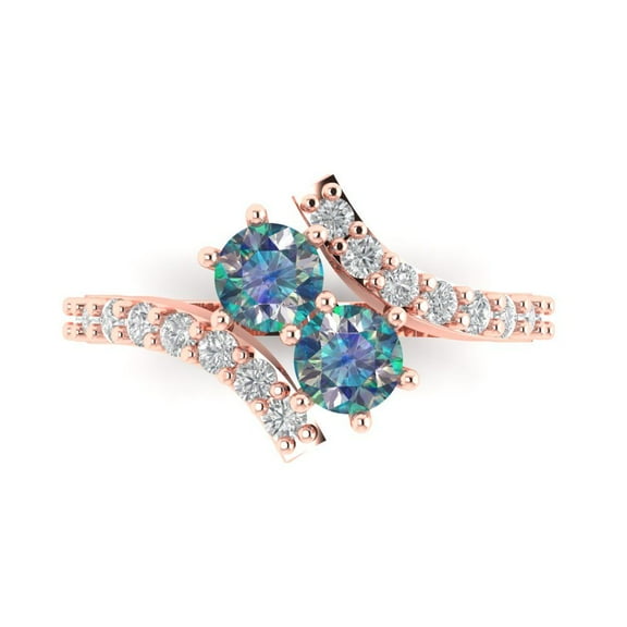 1.98ct Round Cut Blue Moissanite 14k Pink Rose Gold Engraving Statement Bridal Wedding Designer Ring Size 7.5