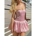 thumbnail image 2 of Women's Strapless Satin Pink A-Line Mini Dress – Off-Shoulder Short Prom  Homecoming Dress Formal Cocktail Outfit Christmas Gift, 2 of 6