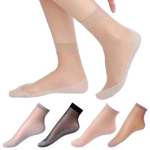Migroa 6 Pairs Sheer Socks Women Ankle Socks for Women Elastic Thin See Through Silk Sock Anti-Slip Ankle Stockings Beige One Size