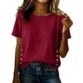 thumbnail image 2 of tarylea Cotton Linen Tops for Women Short Sleeve Side Button Scoop Neck T-Shirts Casual Loose Summer Lightweight Trendy Tops, 2 of 9